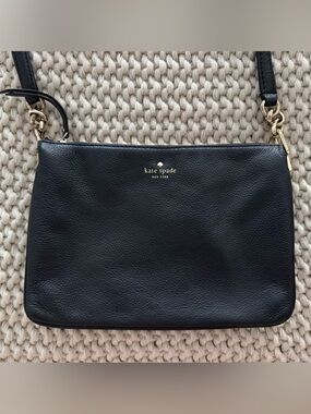 kate spade Black Pebbled Leather Crossbody with Gold Hardware